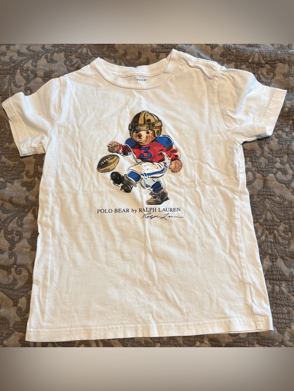 Polo by Ralph Lauren White Tee with Football Polo Bear Graphic